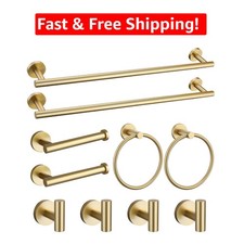 Complete 10-Piece Stainless Steel Bathroom Hardware Set - Brushed Gold Elegance