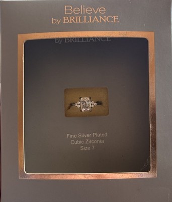 New Believe by Brilliance 2 Ring Set - Size 7 - Silver Plated & CZ