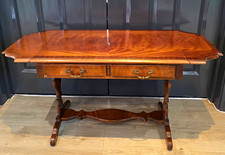 Vintage Regency Style Flame Mahogany Drop Leaf Coffee Table 2 Drawers