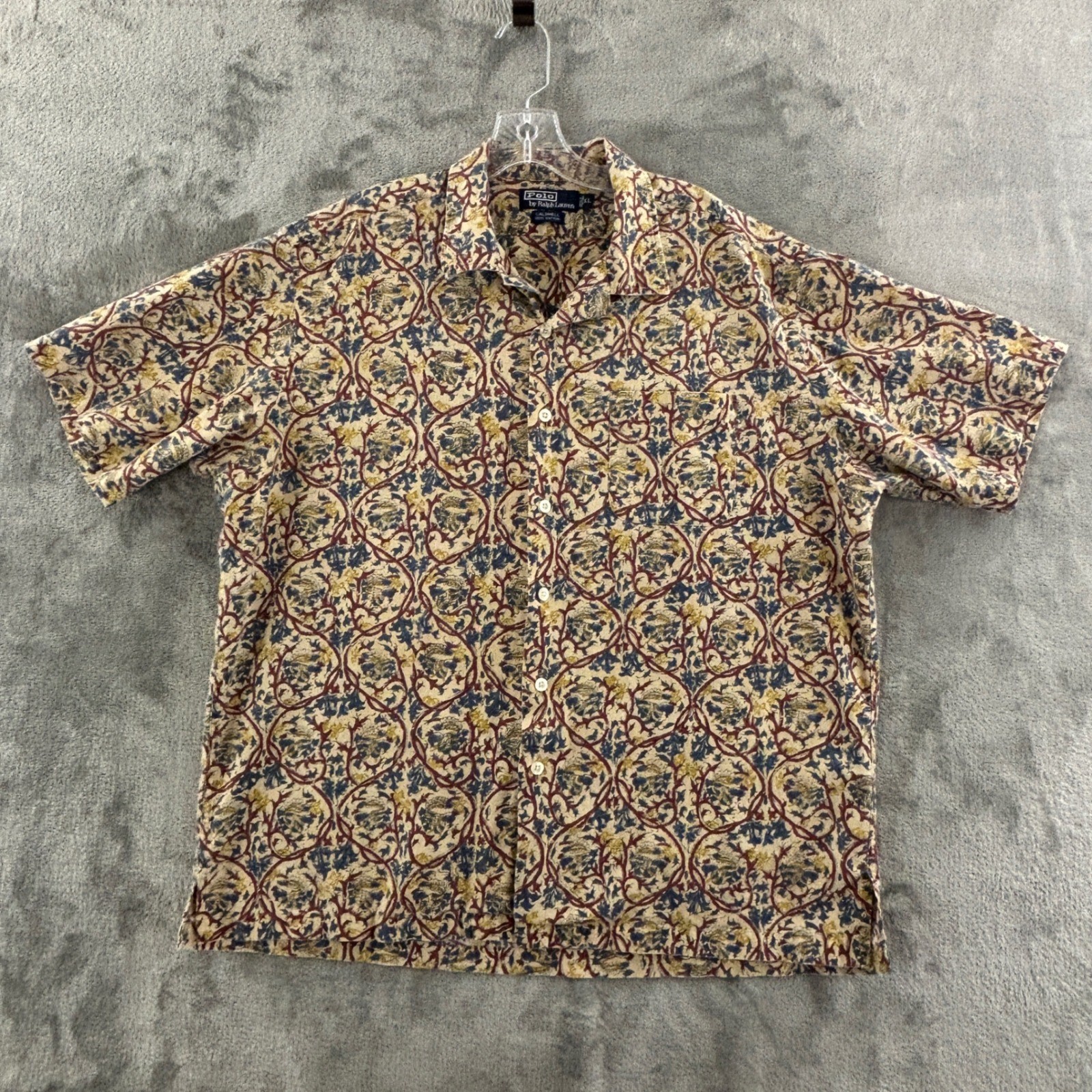 Vintage Polo Ralph Lauren Caldwell Shirt Mens XL Floral Tan Multi Short Sleeve