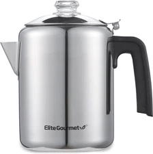 EC008 Classic Stovetop Coffee Percolator, Glass Clear Brew Progress Knob, Cool-T