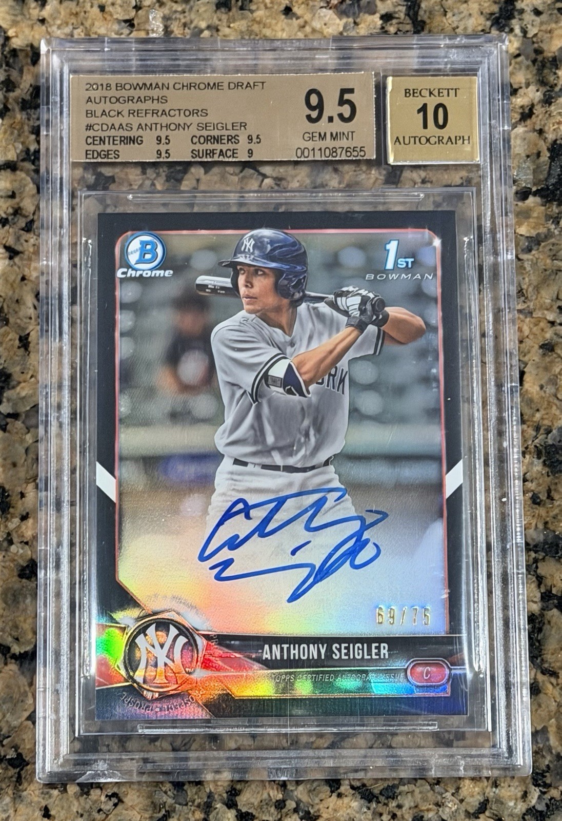 2018 1st Bowman Draft Anthony Seigler RC Chrome Auto Black Ref /75 BGS 9.5/10