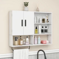 Wooden Bathroom Organizers, Over The Toilet Storage Cabinet with 2 Doors, Adj...