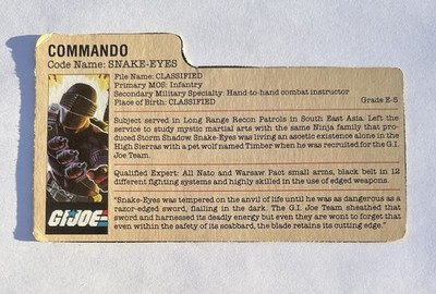 Gi Joe ARAH 1985 Snake Eyes V2 File Card Filecard Trading card