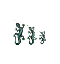 Lot de 3 Salamandres Vertes / Geckos muraux en fer