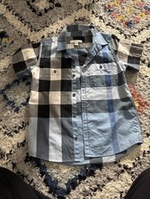 Burberry Children Blue Nova Check Plaid Button Up Short Sleeve Shirt - Boys 7Y