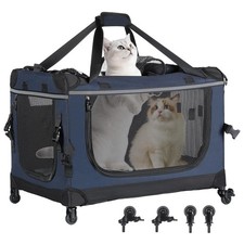 PEGIC 24-inch Foldable Cat Carrier with Removable Wheels   Large Pet Travel C...