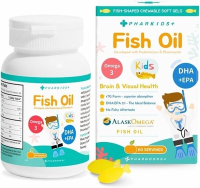 Omega-3 DHA & EPA Fish Oil for Kids   Orange Flavor Fish-Shaped Soft Gels   60ct