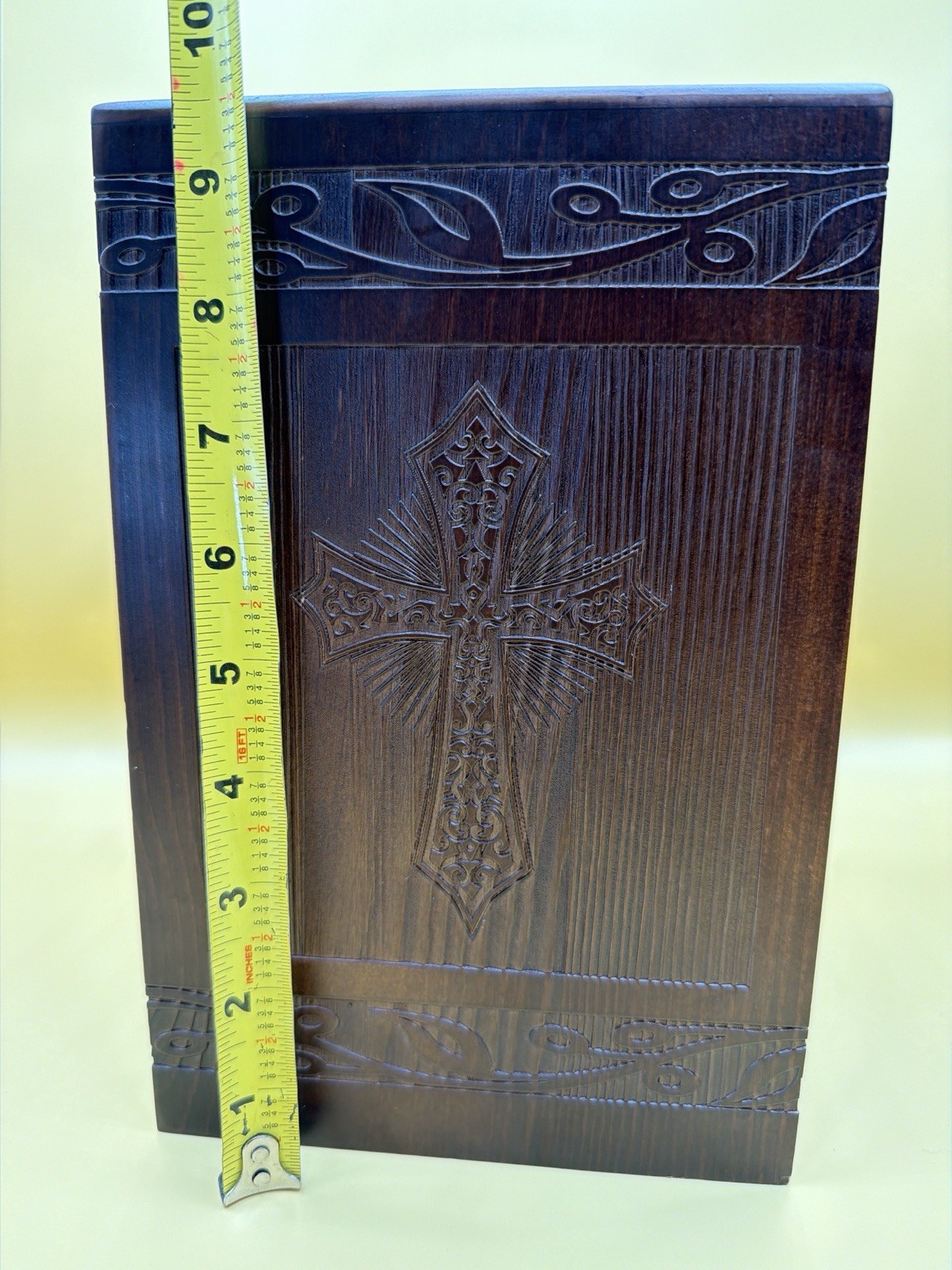 Cremation Urn Wooden Carved Cross Large Adult Ashes Box Funeral Memorial 222Ci