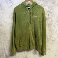 Billabong Hoodie Sweatshirt Full Zip Large 22.5x26 Green Embroidered Distressed