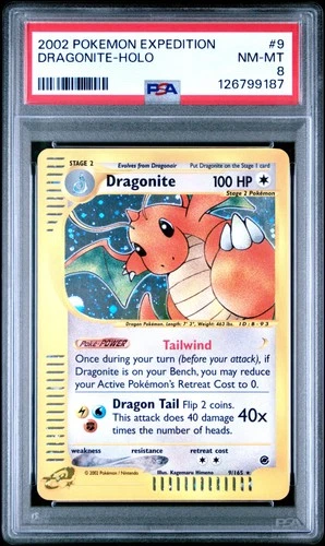 2002 POKEMON EXPEDITION #9 DRAGONITE-HOLO PSA 8
