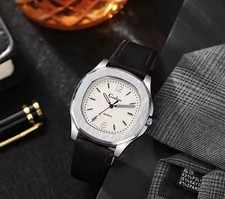 New Casual Leather Strap Men Sports Watch Quartz Elegant Men's Wristwatch
