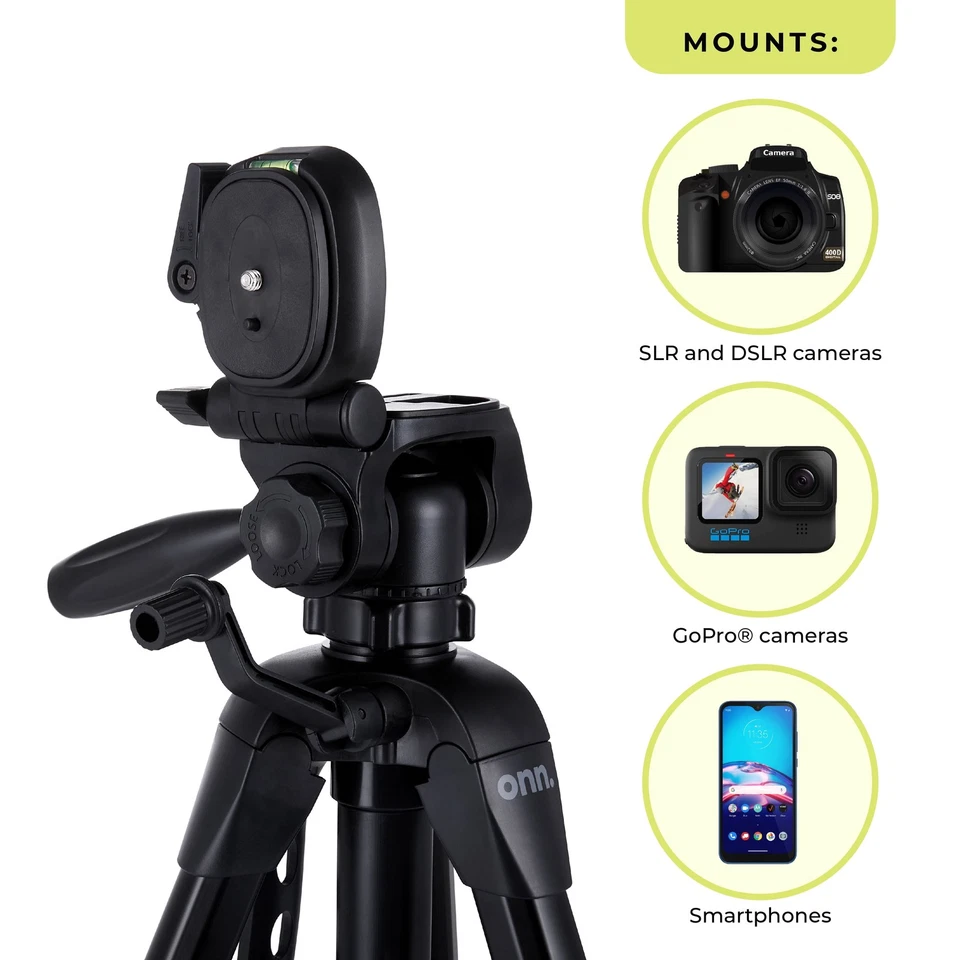 onn 67-inch Tripod with Smartphone Cradle for DSLR Cameras, Smartphones  - Image 3 of 4