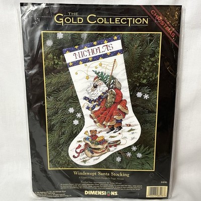 Dimensions Gold Collection Windswept Santa Stocking Kit Counted Cross Stitch