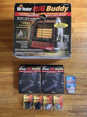 Mr. Heater Big Buddy Portable Propane Heater MH18B 18,000 BTU & Accessories Lot