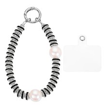 Beaded Phone Wrist Strap, Phone Lanyard with Tether Tab, Black
