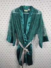 Victorias Secret Satin Silky Robe GOLD LABEL vintage GREEN Lace HTF ONE SIZE
