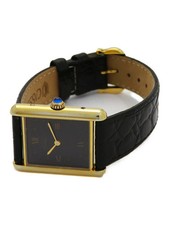 Cartier Must Tank Vermeil LM 590005 H30xW23mm Black Dial Yellow Gold #T257 2