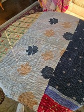 INDIAN KANTHA VINTAGE BLANKET THROW QUILT BEDSPREAD HAND STITCHED, REVERSIBLE