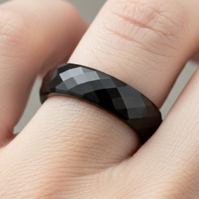 6mm Black Tungsten Band with Faceted Diamond-Cut Finish for a Bold Statement