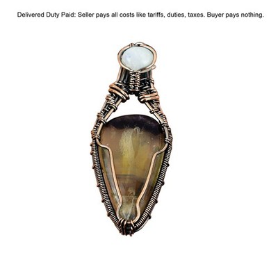 Valentines Sale Multi Fluorite Gemstone Rainbow Moonstone Copper Mother Pendant