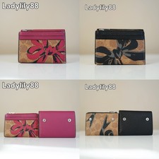 NWT Coach CZ447 2 in 1 Card Holder Wallet In Signature Canvas With Bow Print
