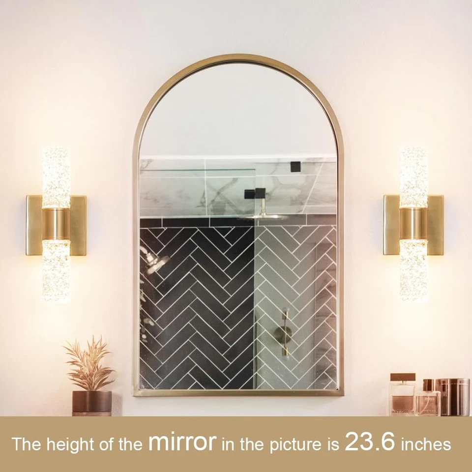 Crystal LED Wall Sconces Set of 2, Brushed Gold Bathroom Light Fixtures, Mode... - Image 2 of 4