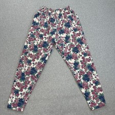 VTG Floral Tapered Stretch Pant WMNS L Purple/Blue Elastic Waist High Rise Boho