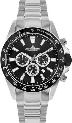JACQUES LEMANS 39574 Herrenuhr Armbanduhr Chronograph 48 mm silber/ schwarz