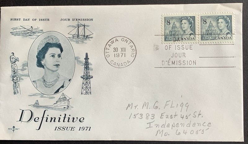 FLX Stamps Canada 544 Def Issue 1971 , Rose Craft, pair, FDC