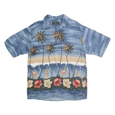 CONSENSUS SPORTSWEAR Herren Blaue Rayon Hawaiihemd L Tropischer Palmdruck