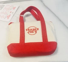 New Trader Joe’s Micro Canvas Tote With Matching  Nylon Grocery Bag - Red NWT