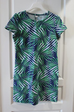 Old Navy Cotton Stretch Green Blue Tropical Floral Palm Leaf T-Shirt Dress Sz M