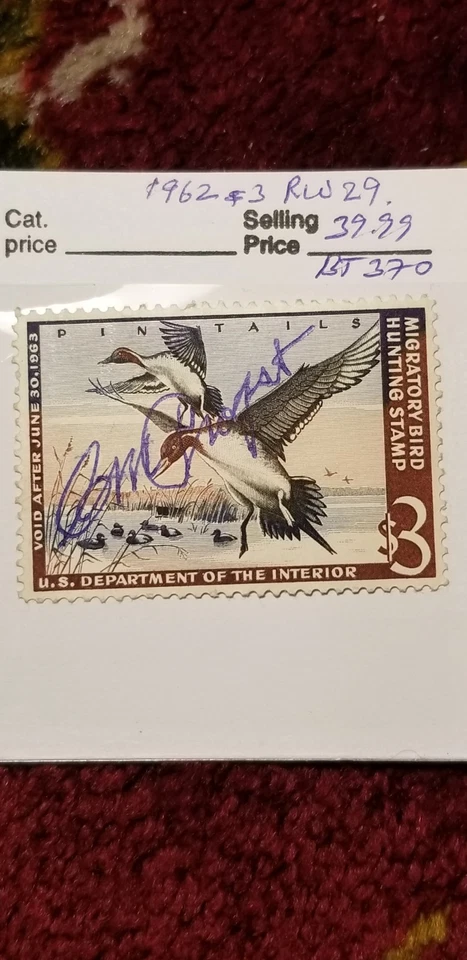 USA 1962 $3 Duck Migratory Bird Hunting Stamp Scott#RW29 Rare Find IDbt314. - Image 2 of 3