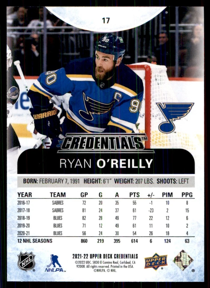 2021-22 Upper Deck Credentials Ryan O'Reilly #17 - Image 2 of 2