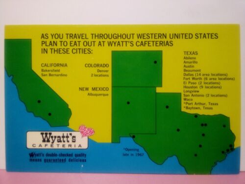 Wyatt's Cafeteria southwest US map courtesy card Postcard sized