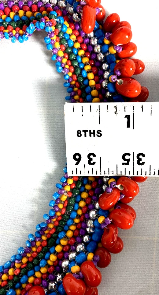 Woven VTG Mexican statement style Heavy Glass Beaded Collar, Red & Turquoise Col - Image 4 of 4