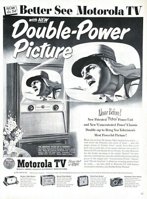 1953 Motorola Television Vintage Print Ad Double Power Picture Now For '54