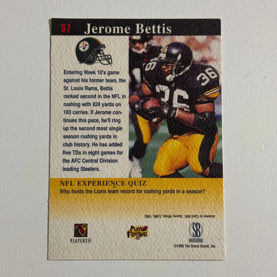 1997 Score Board NFL Experience - #57 Jerome Bettis - STEELERS - BUY 2 GET 2 FRE - Image 2 of 2