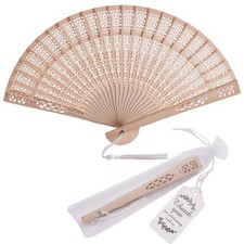 50 Sets Wooden Hand Fan Wood Handheld Folding Fans with Organza Bags and Than...
