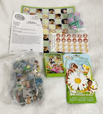 Disney Fairies Tinker Bell Puzzle, Card Game, Checkers and Tattoos, Lot of 4