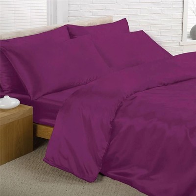 Deluxe Satin 6 Piece Bedding 200x200 + Bed Sheets +4x Pillowcases Purple NEW
