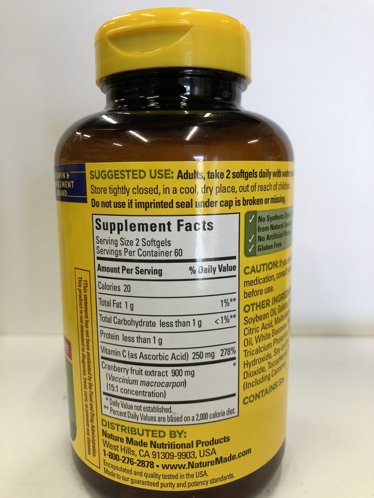 Nature Made Cranberry 450 mg Extract with Vitamin C 120 Softgels Ea