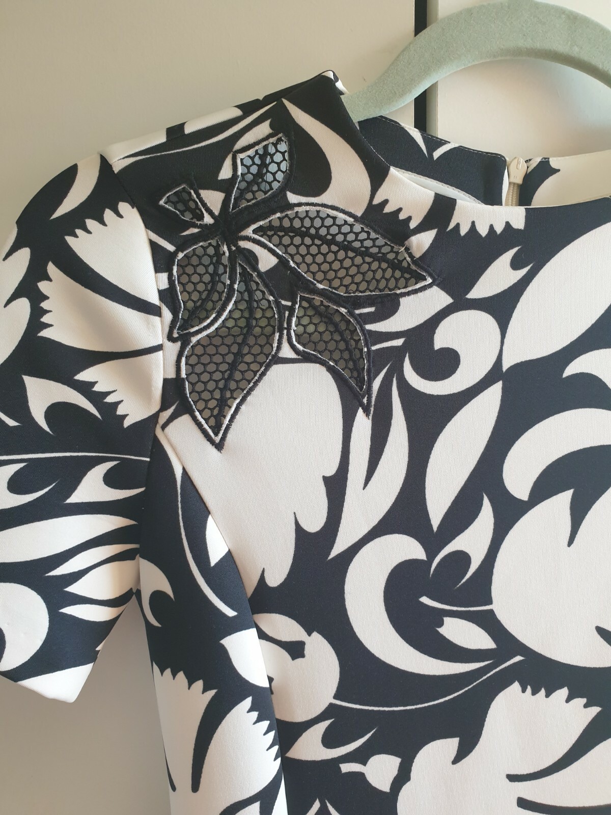 Zara Black and White Floral Mini Dress with Mesh Deta… Gem