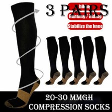 3 Pair Compression Socks Copper Knee High Energy Support Recover Socks S-2XL