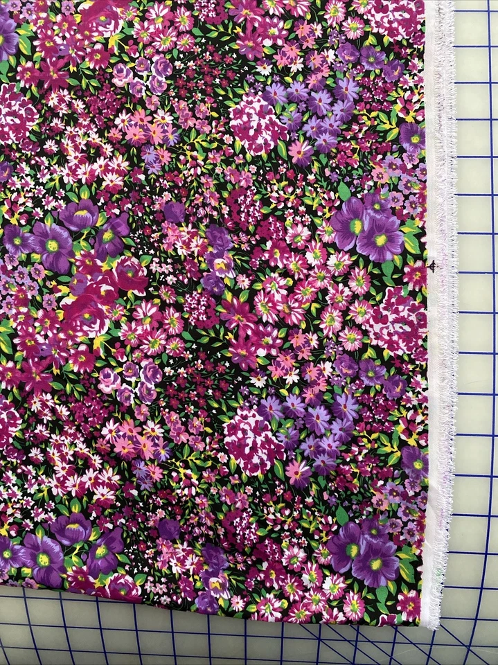 Vintage Purple floral Dressmaker Fabric 58"w x 108" Drapes Synthetic Rich Garden - Image 4 of 4