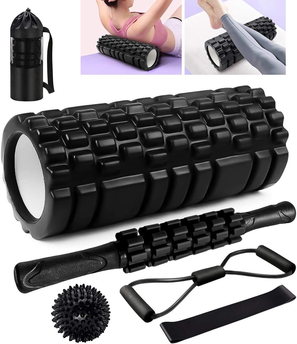Rullo Massaggio Muscolare, Qveetry 6 in 1 Foam Roller Rullo in Schiuma Pallina M