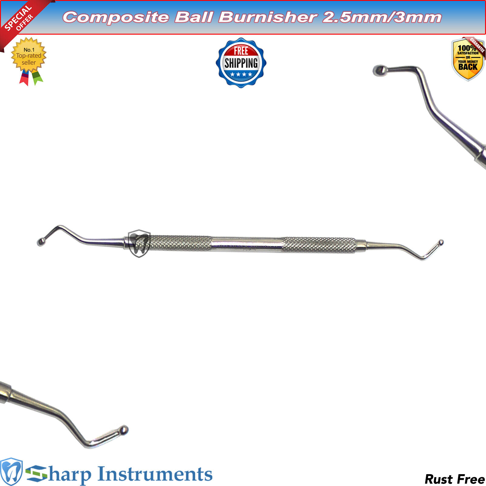 Ball Burnisher 2.5mm Composite Filling Double Ended Dental Instruments