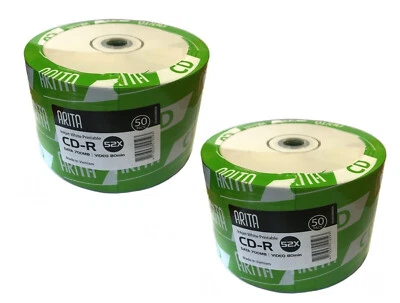 100 Arita Ritek White Inkjet Printable Blank CD-R 52x CD Discs 700MB 80 mins A+
