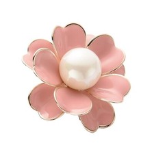 Women's Flower Pearl Enamel Brooch Pins for Ladies Jewelry Pink